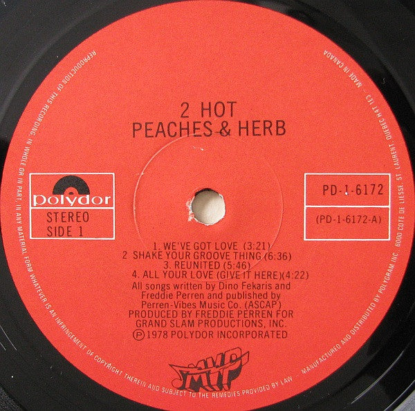 Peaches & Herb – 2 Hot! - 1978 Original Pressing