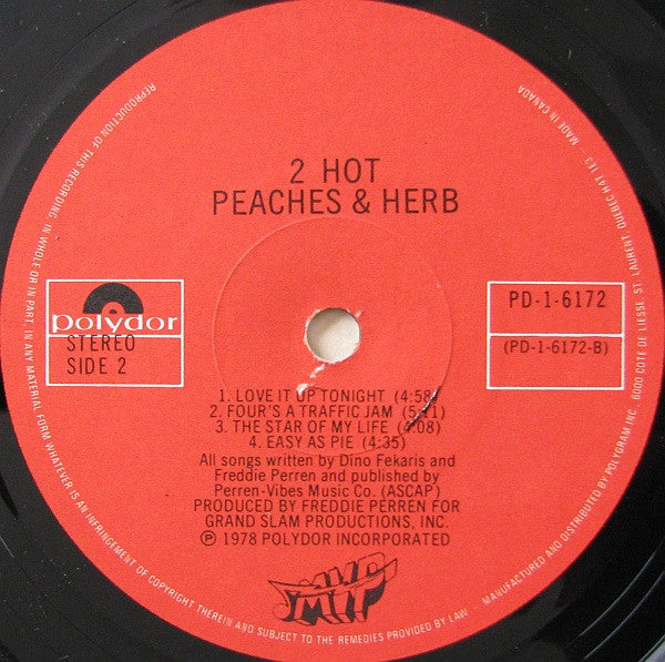 Peaches & Herb – 2 Hot! - 1978 Original Pressing