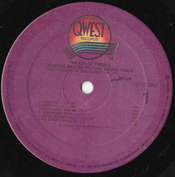 Quincy Jones – The Color Purple, Motion Picture Soundtrack -  1986 Original - Vinyl Pursuit Inc 