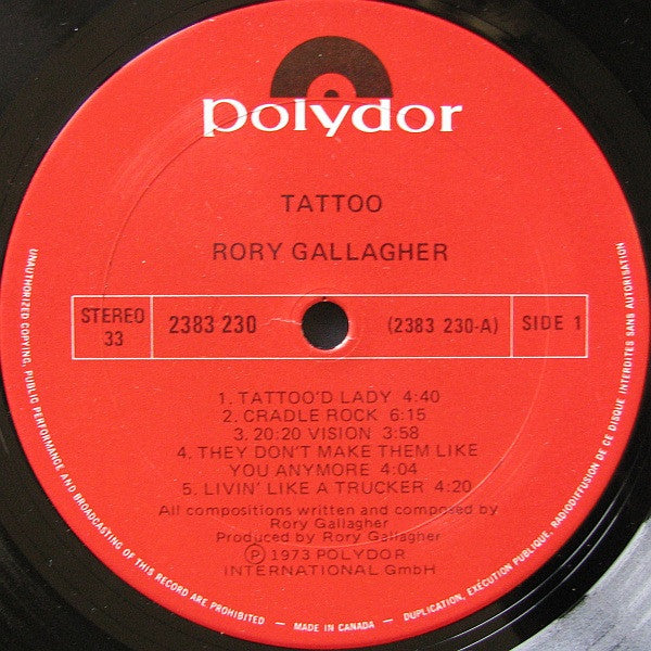 Rory Gallagher Tattoo Vinyl Pursuit Inc
