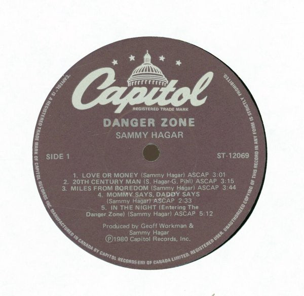 Sammy Hagar – Danger Zone - 1980 Pressing