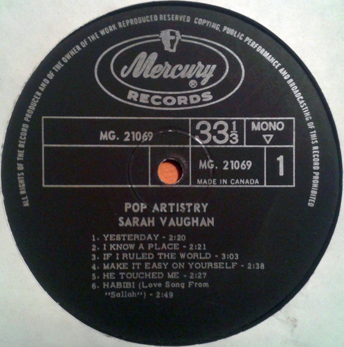 Sarah Vaughan – Pop Artistry - 1966 MONO