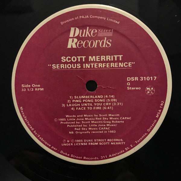 Scott Merritt – Serious Interference - 1985 Pressing