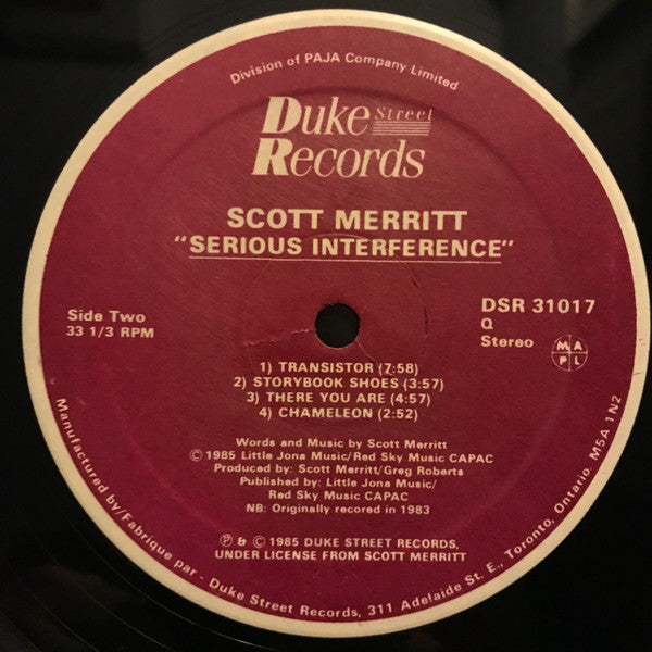 Scott Merritt – Serious Interference - 1985 Pressing