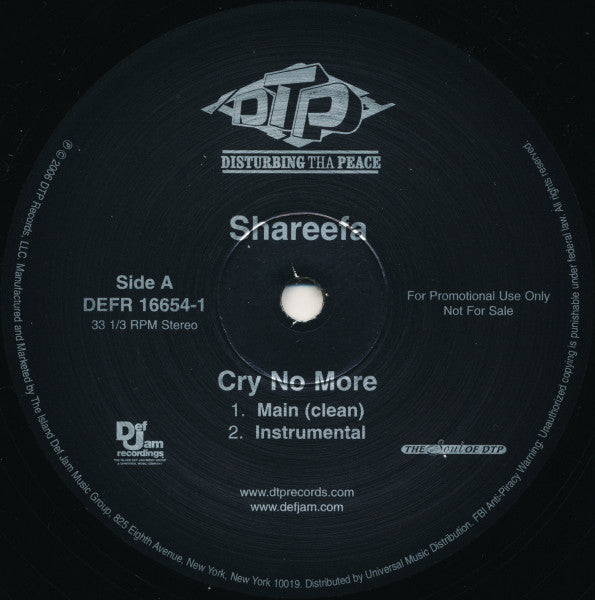 Shareefa – Cry No More / No One Said US Pressing