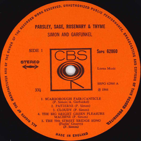 Simon And Garfunkel – Parsley, Sage, Rosemary And Thyme - UK Pressing