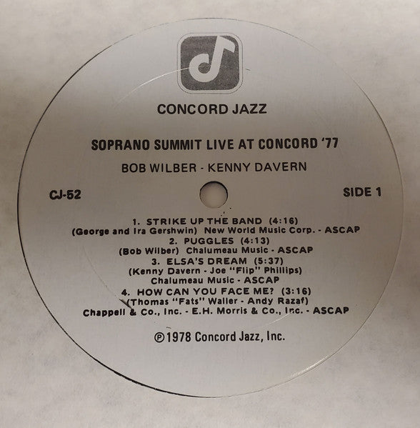 Soprano Summit – Live At Concord '77  - US Pressing