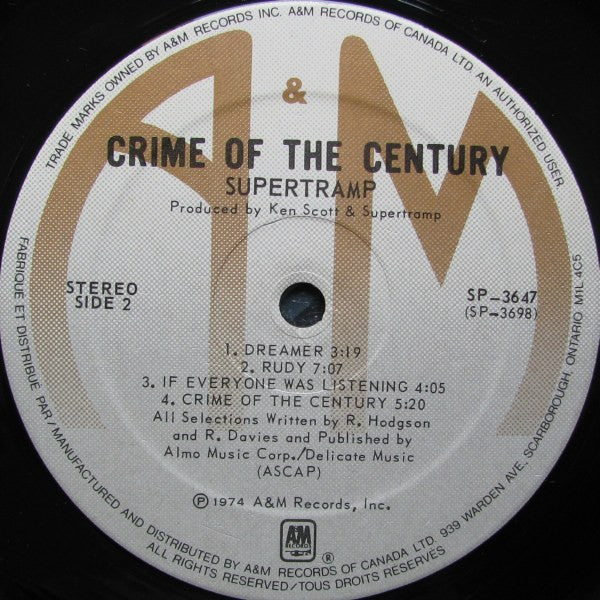 Supertramp Crime Of The Century Vinyl Pursuit Inc