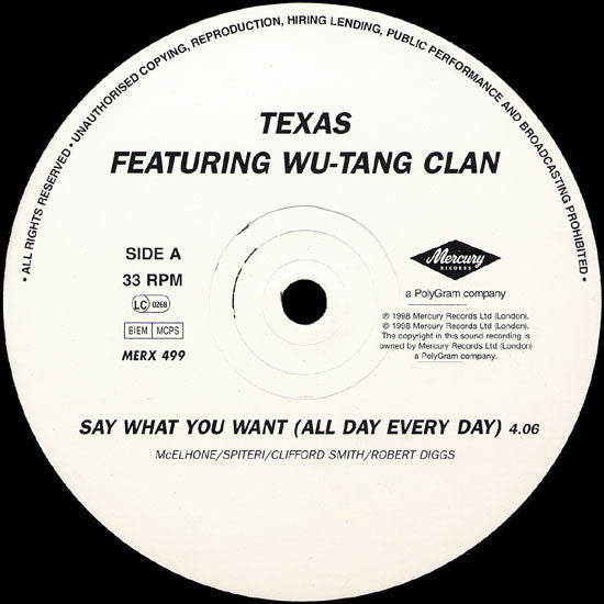 Texas Featuring Wu-Tang Clan – Say What You Want - 1998 UK Original