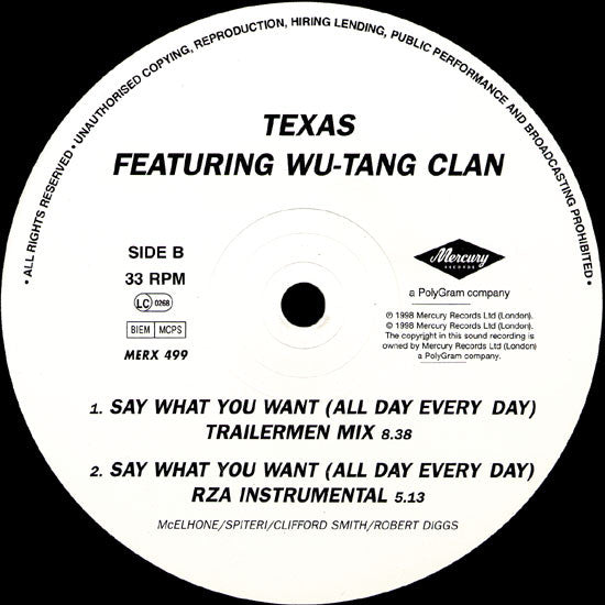Texas Featuring Wu-Tang Clan – Say What You Want - 1998 UK Original