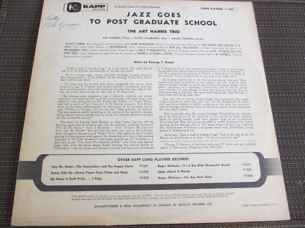 The Art Harris Trio – Jazz Goes To Post Graduate School - 1956 Original