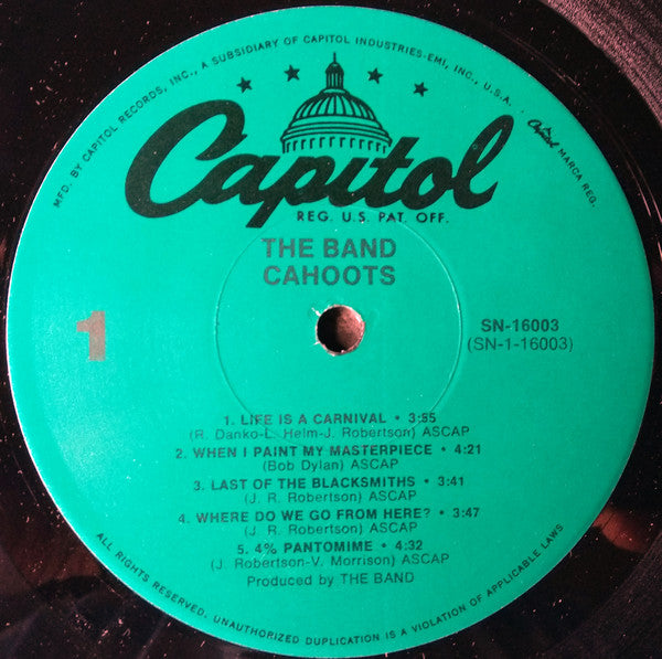 The Band – Cahoots US Pressing - 1980 Pressing