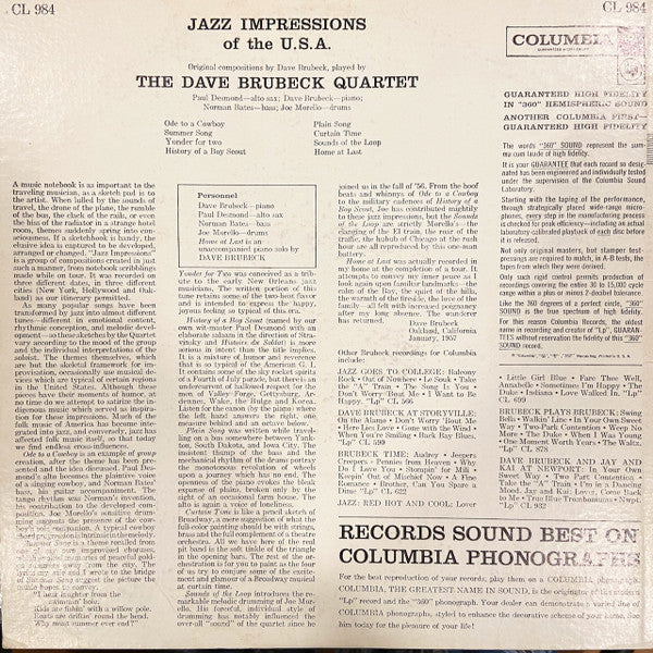 The Dave Brubeck Quartet – Jazz Impressions Of The USA  - 1957 US MONO Pressing