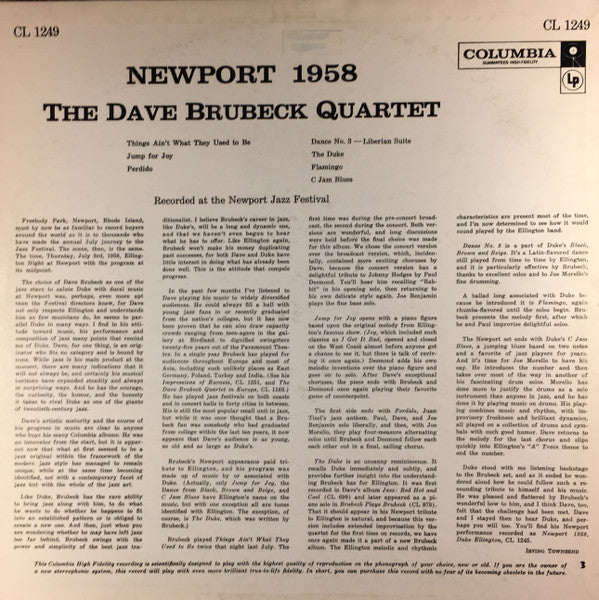 The Dave Brubeck Quartet – Newport 1959 Original US MONO Pressing