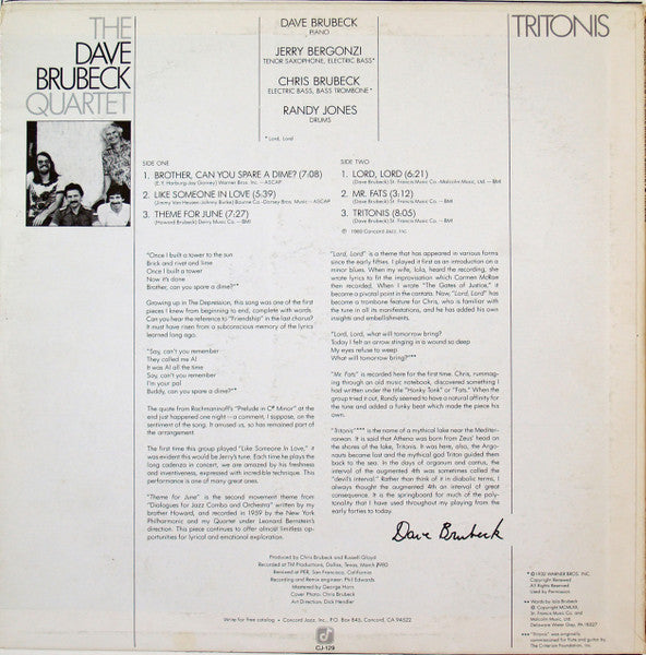 The Dave Brubeck Quartet – Tritonis - 1980 US Original Pressing