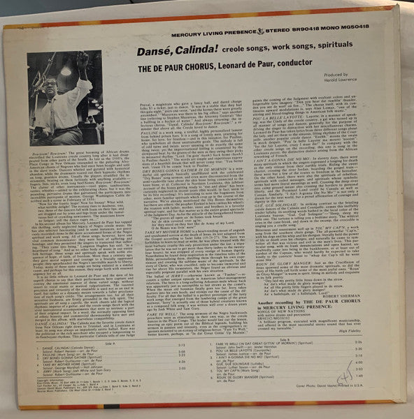 The De Paur Chorus – Dansé Calinda! Creole Songs, Worksongs, Spirituals US Pressing