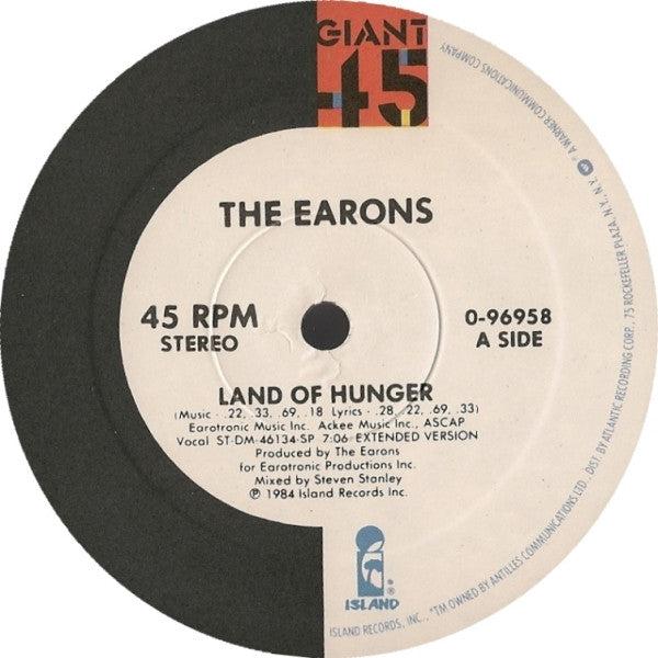 The Earons – Land Of Hunger  - US Pressing 1984