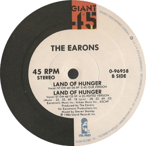 The Earons – Land Of Hunger  - US Pressing 1984