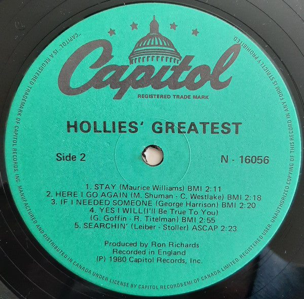 The Hollies – Hollies' Greatest - 1980 Mono Pressing - Vinyl Pursuit Inc