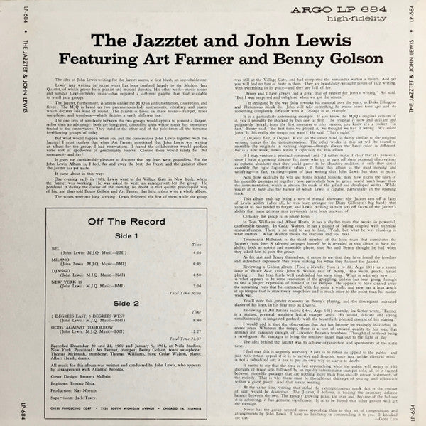 The Jazztet And John Lewis Featuring Art Farmer And Benny Golson  US Pressing
