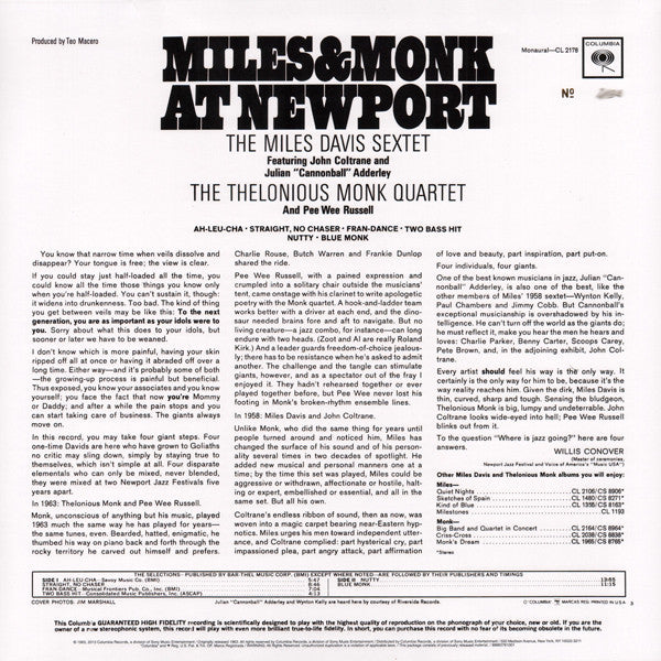 The Miles Davis Sextet & The Thelonious Monk Quartet – Miles & Monk at Newport - RSD Pressing