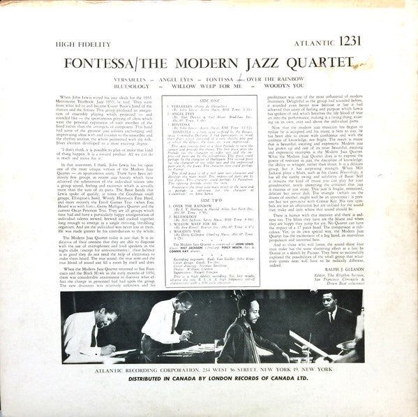 The Modern Jazz Quartet – Fontessa -  1956 Original