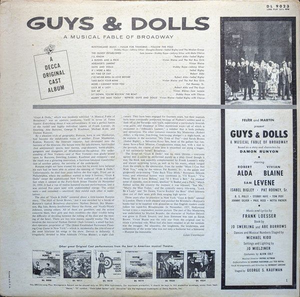 The Original Cast, Feuer And Martin Present Frank Loesser's – Guys & Dolls - A Musical Fable Of Broadway US Pressing