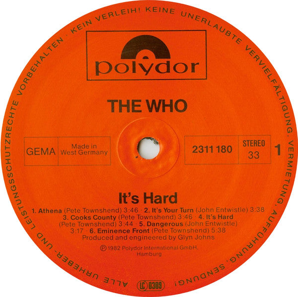 The Who – It's Hard - 1982 German Pressing