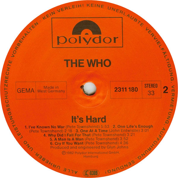 The Who – It's Hard - 1982 German Pressing