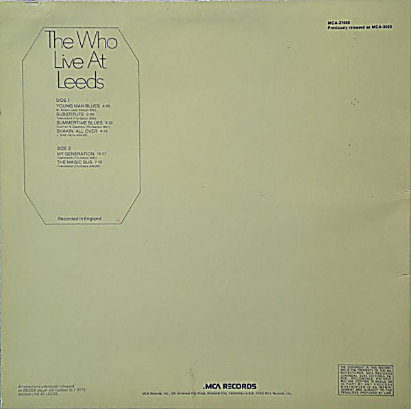 The Who – Live At Leeds - 1980 Pressing