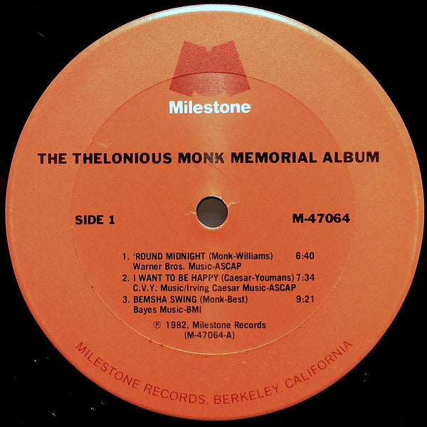 Thelonious Monk – The Thelonious Monk Memorial Album - 1982 US Mono Original
