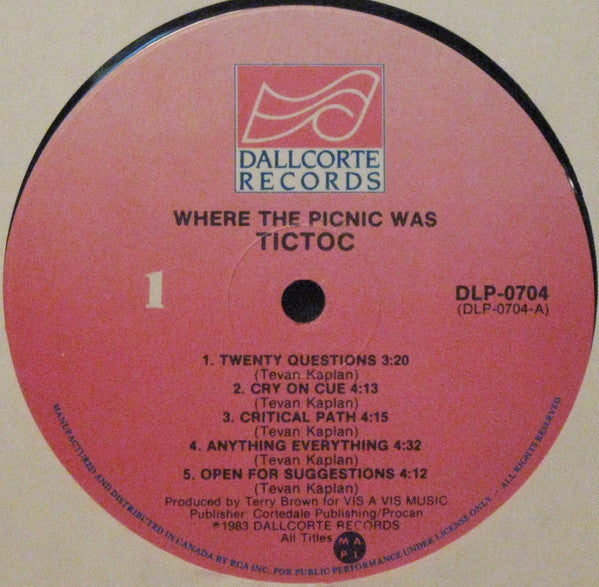Tictoc – Where The Picnic Was - 1983 Original - Vinyl Pursuit Inc 