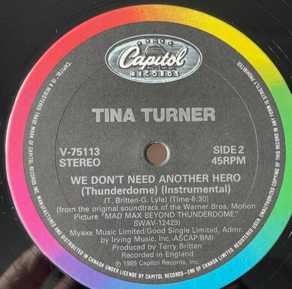 Tina Turner We Don t Need Another Hero Thunderdome Vinyl Pursuit Inc Tina turner we don t need another hero thunderdome vinyl pursuit inc