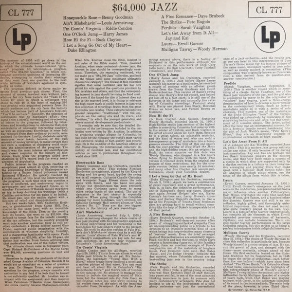 Various – $64,000 Jazz - Mono Pressing, Bargain!