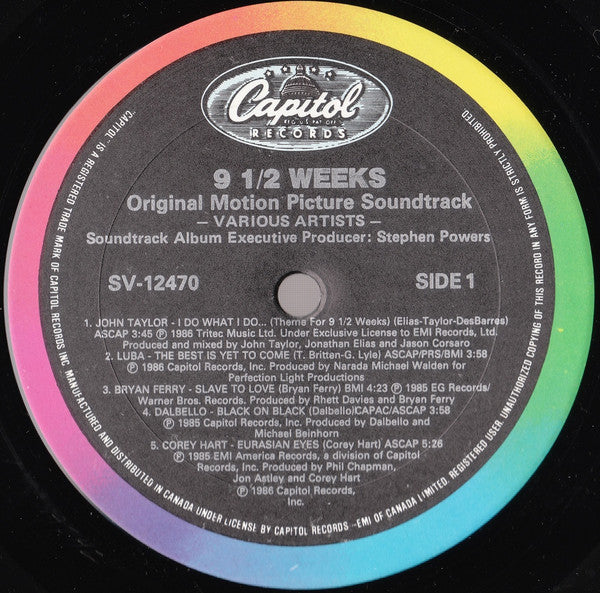 9½ Weeks - Motion Picture Soundtrack - 1986 Original Vinyl Pursuit Inc
