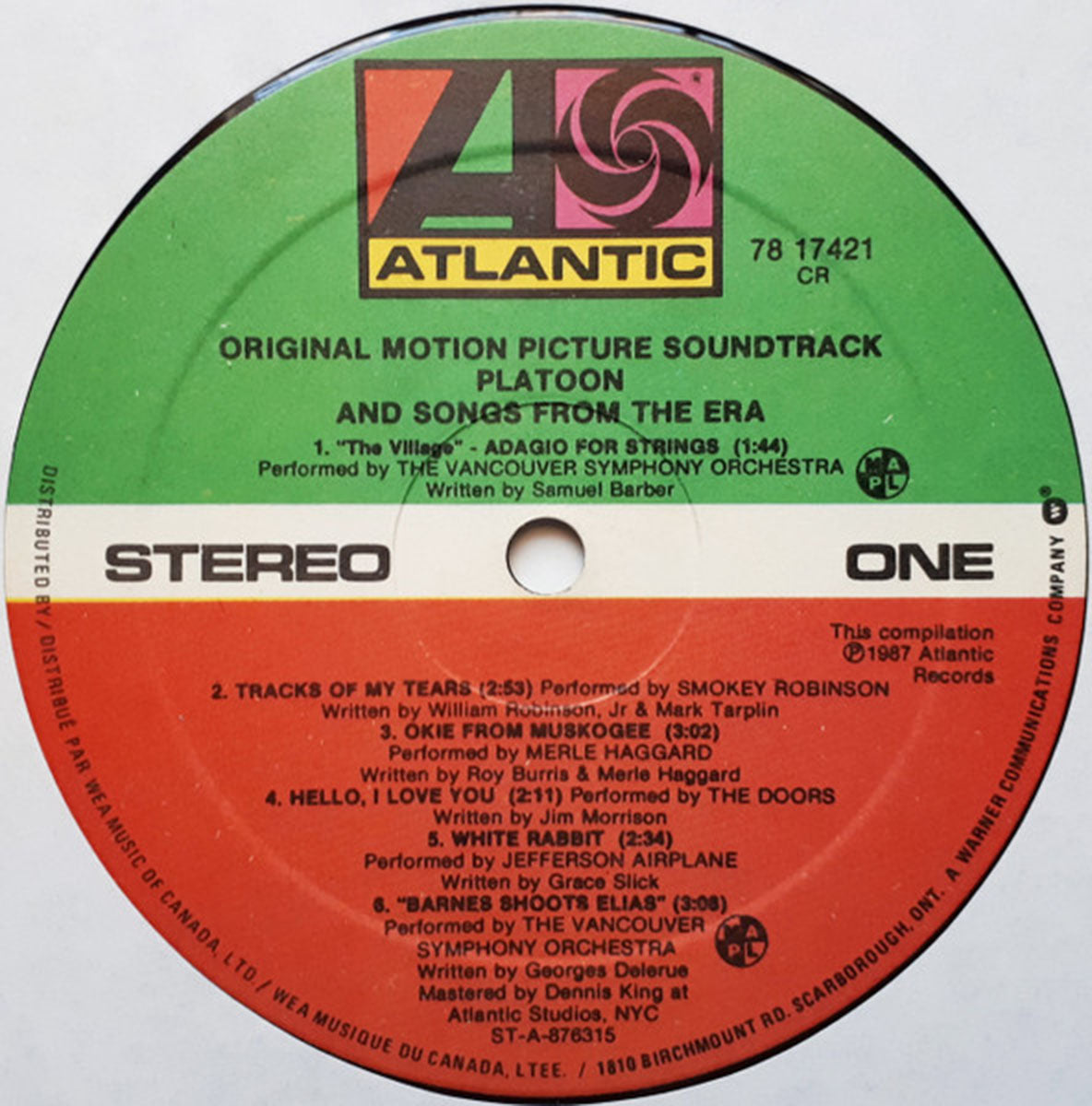 Platoon - Original Motion Picture Soundtrack - 1987