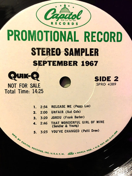 Various – The Capitol Disc Jockey Album (September 1967) US Pressing
