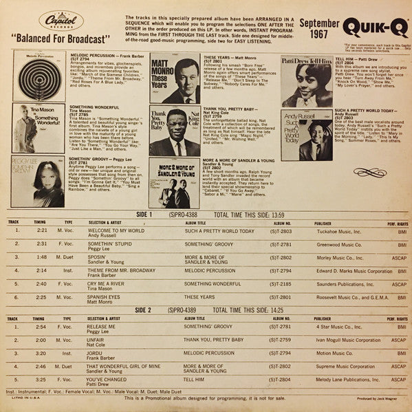 Various – The Capitol Disc Jockey Album (September 1967) US Pressing