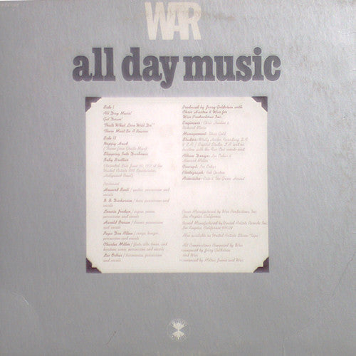 War – All Day Music - US Pressing