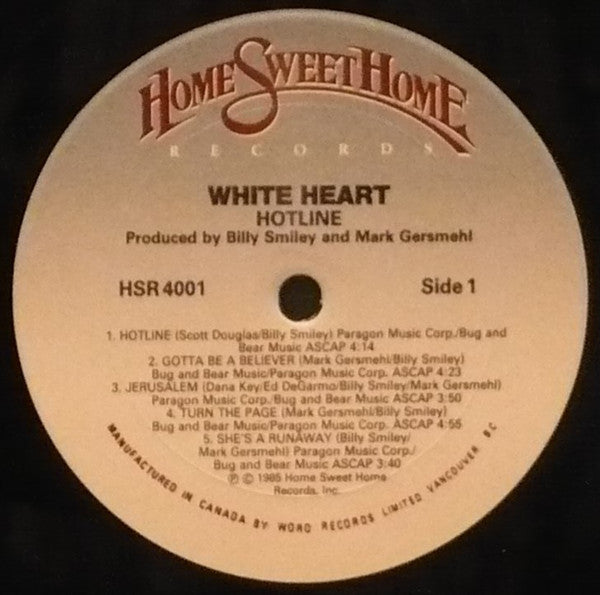 WhiteHeart – Hotline - 1985 Pressing