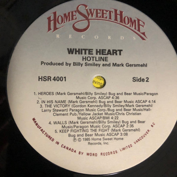 WhiteHeart – Hotline - 1985 Pressing