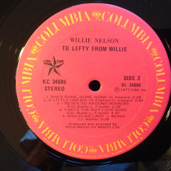 Willie Nelson – To Lefty From Willie - 1977 Original