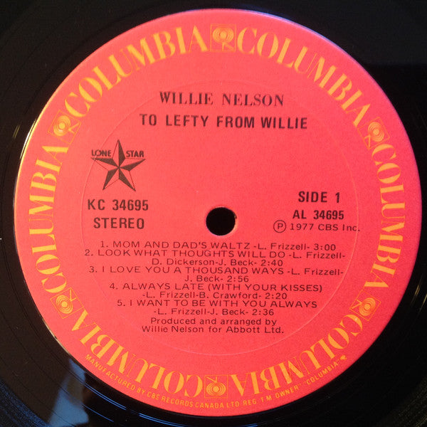 Willie Nelson – To Lefty From Willie - 1977 Original
