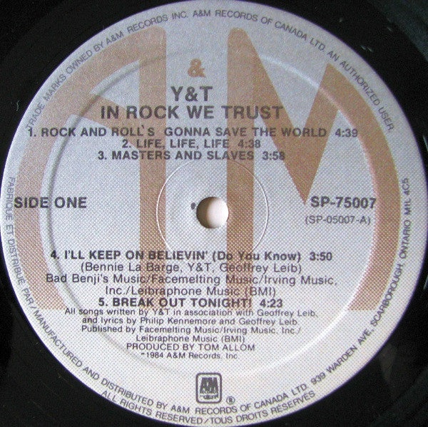 Y & T – In Rock We Trust - 1984 Original!