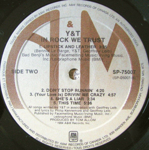 Y & T – In Rock We Trust - 1984 Original!