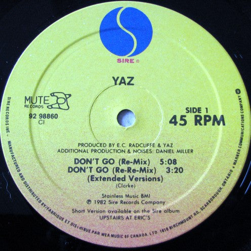 Yaz – Don't Go (Re-Mixes)