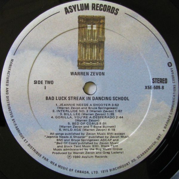 Warren Zevon – Bad Luck Streak In Dancing School - 1980 Original