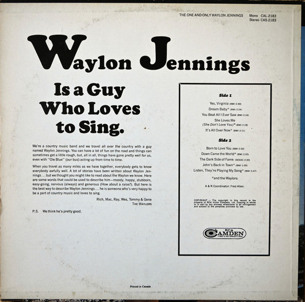 Waylon Jennings – The One And Only Waylon Jennings - 1967 Original VinylPursuit.com