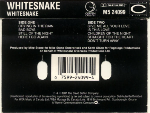 Whitesnake – Whitesnake -  1987 Cassette