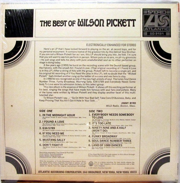 Wilson Pickett – The Best Of Wilson Pickett - 1967 1st US Pressing - Vinyl Pursuit Inc